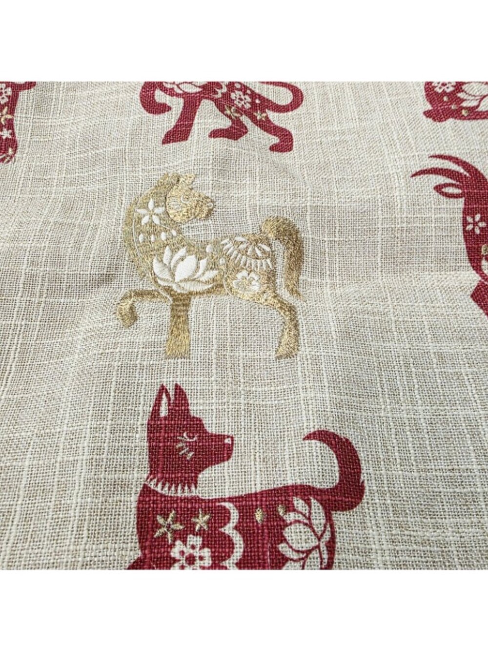 2 Embroidered Chinese Zodiac Signs Theme Red Gold Throw Fringe Pillow Covers - Picture 3 of 9